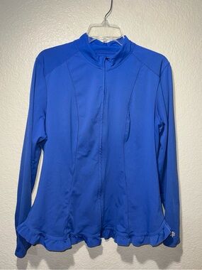 Coolibar UPF 50+ Sun Women’s XL Blue Quarter Zip Ruffle Hem Pullover